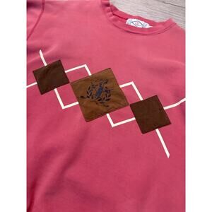 Vintage 80's 90's Preppy Crewneck Sweatshirt Golf Argyle Casual Pink Small Retro
